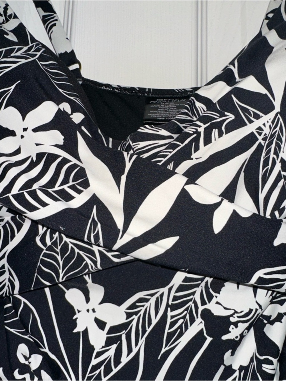 Catalina Black and White Floral Leaf One-Piece Swimsuit - Picture 4 of 9